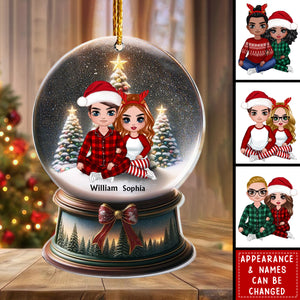 Doll Couple Sitting Christmas Snowglobe - Personalized Acrylic Ornament