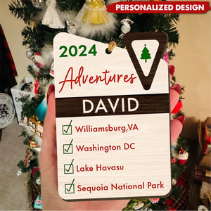 Personalized Adventure List Christmas Ornament, Travel Christmas Ornament, Travel Gift, National Park Ornament