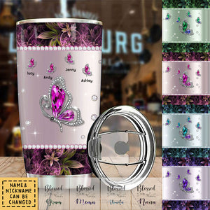 Glitter Butterfly Grandma- Mom With Little Kids, Blessed To Be Called Nana Personalized Glitter Tumbler