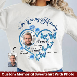 In Loving Memory Sparkling Heart Memorial Butterflies Personalized Sweatshirt