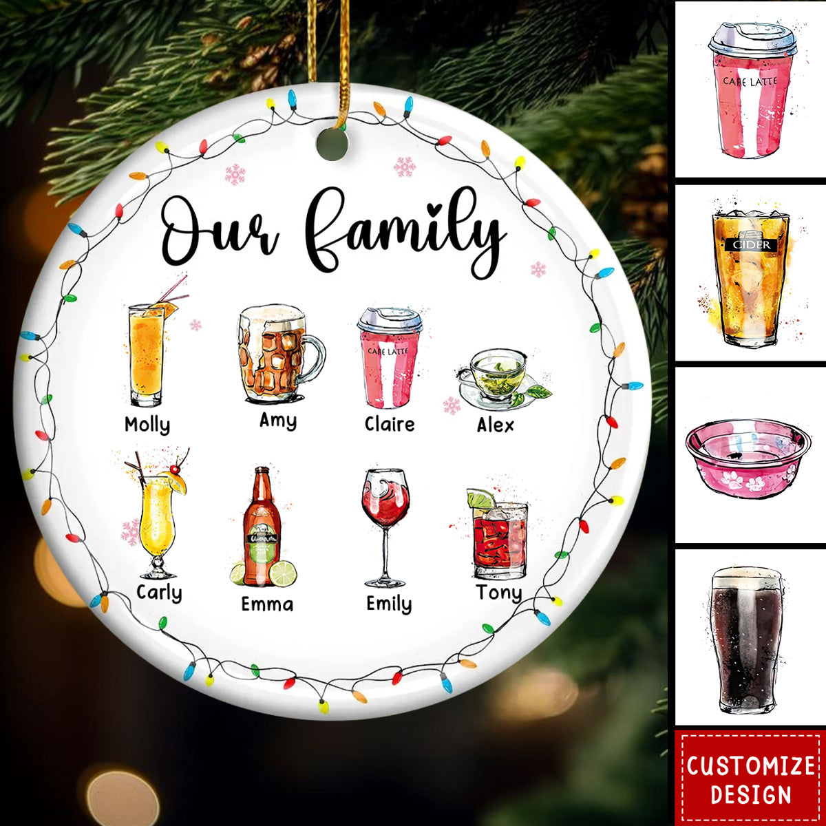 Personalized Family Drink Circle Ceramic Ornament