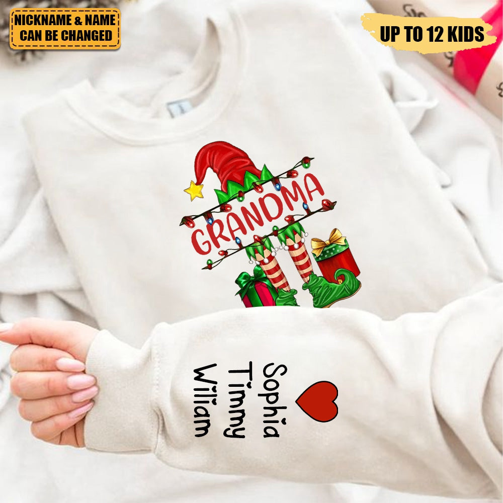 Grandma/Mom Elf Christmas Light Personalized Sweatshirt