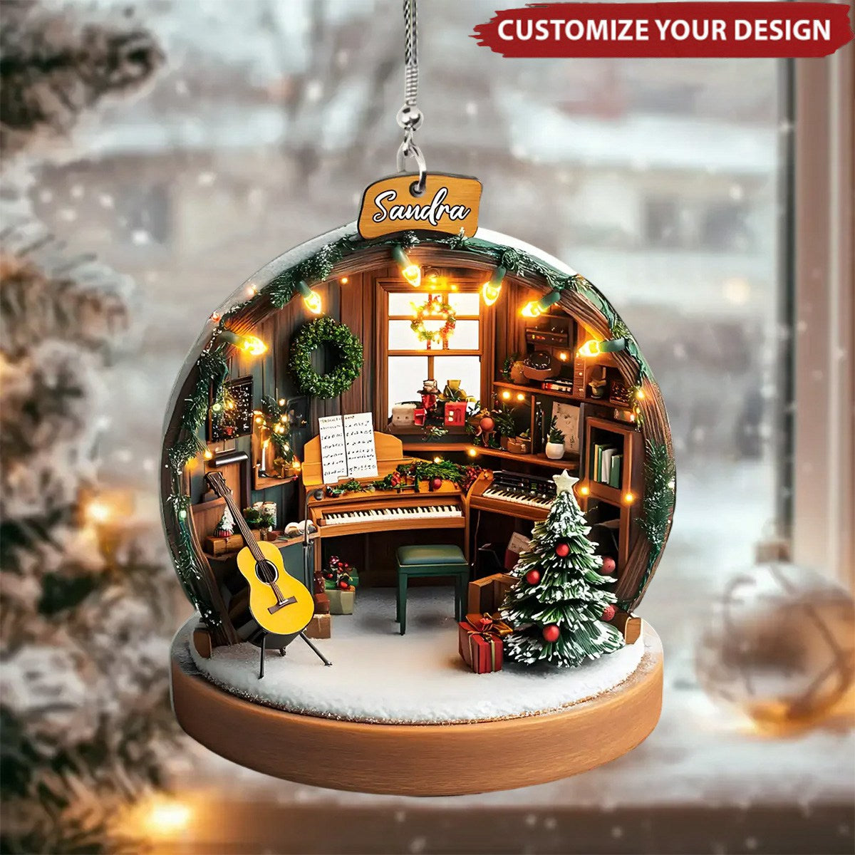 Holiday Harmony Personalized Christmas Music Studio Shaped Ornament For Music Lovers