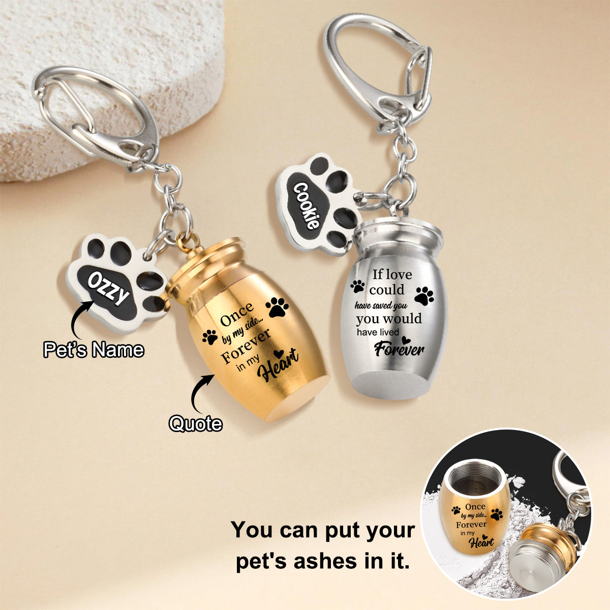 Forever In My Heart - Personalized Memorial Pet Urn Keychain