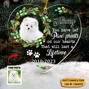 Personalized Dog Memo You Have Left Paw Prints On Our Hearts Heart Ornament