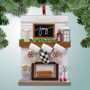 Christmas Fireplace Mantel Family Stocking Ornament