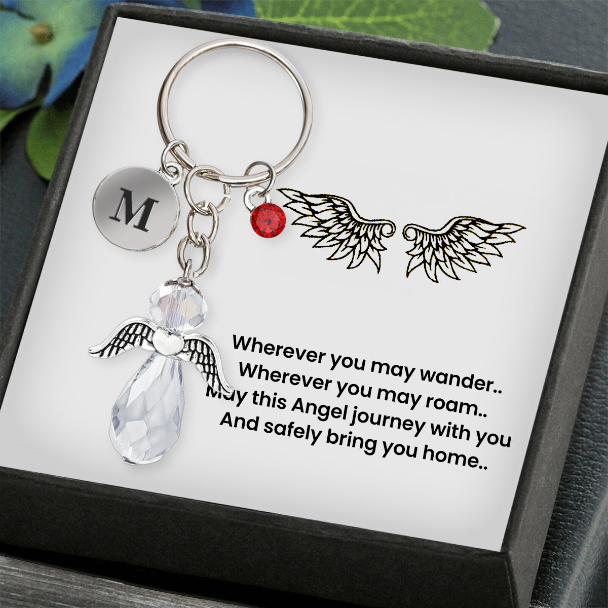 Guardian Personalized Memorial Protection Angel Keychain With Birthstone And Wings