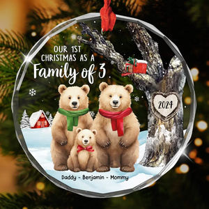 Personalized Gift For Family First Christmas Circle Glass Ornament