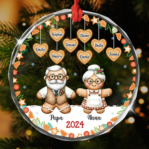 Personalized Gingerbread Grandparents Circle Glass Ornament