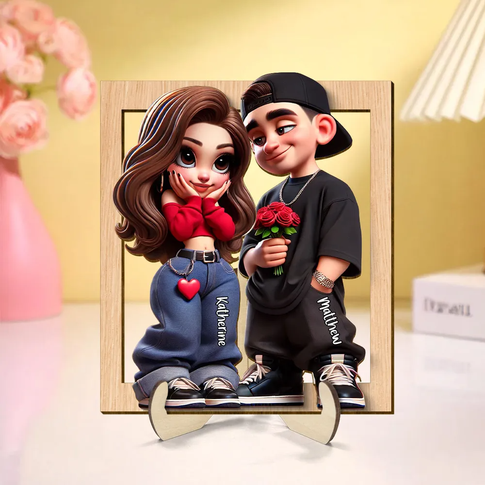 Personalized Y2K Couple 3D Effect Frame 2-Layer Wooden Plaque - Valentine's Day Gift