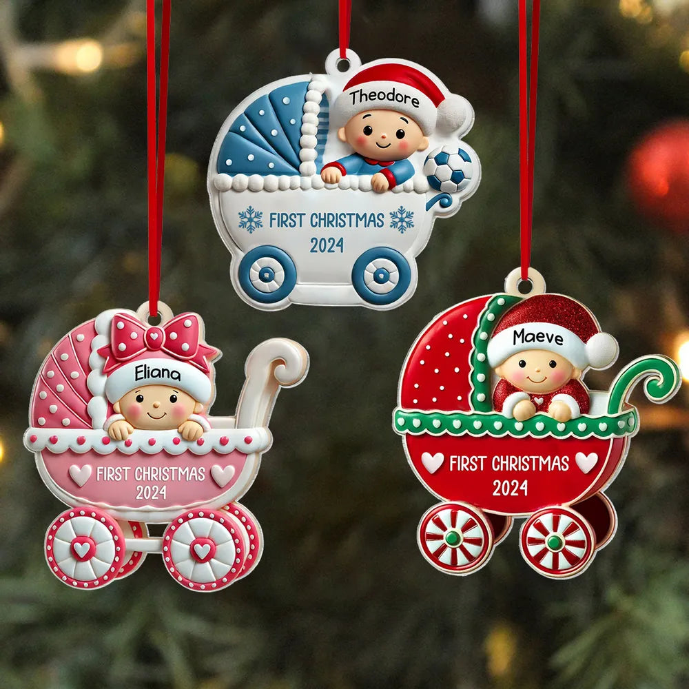 First Christmas Cute Baby On Carriage Personalized Acrylic Ornament- Gift for Newborn