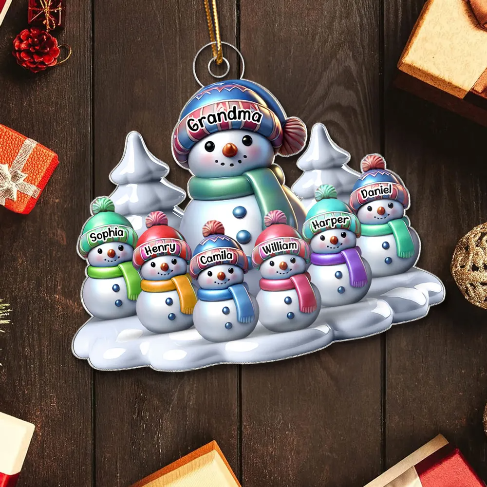 Winter Grandma & Grandkids Snowmen Christmas Personalized Acrylic Ornament