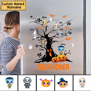 Halloween Tree Grandma Mom With Little Monster Kids Personalized Decal Sticker