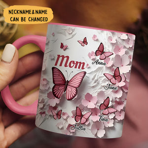 Pink Butterflies and Flowers Wall Personalized Mug Gift For Grandma Mom