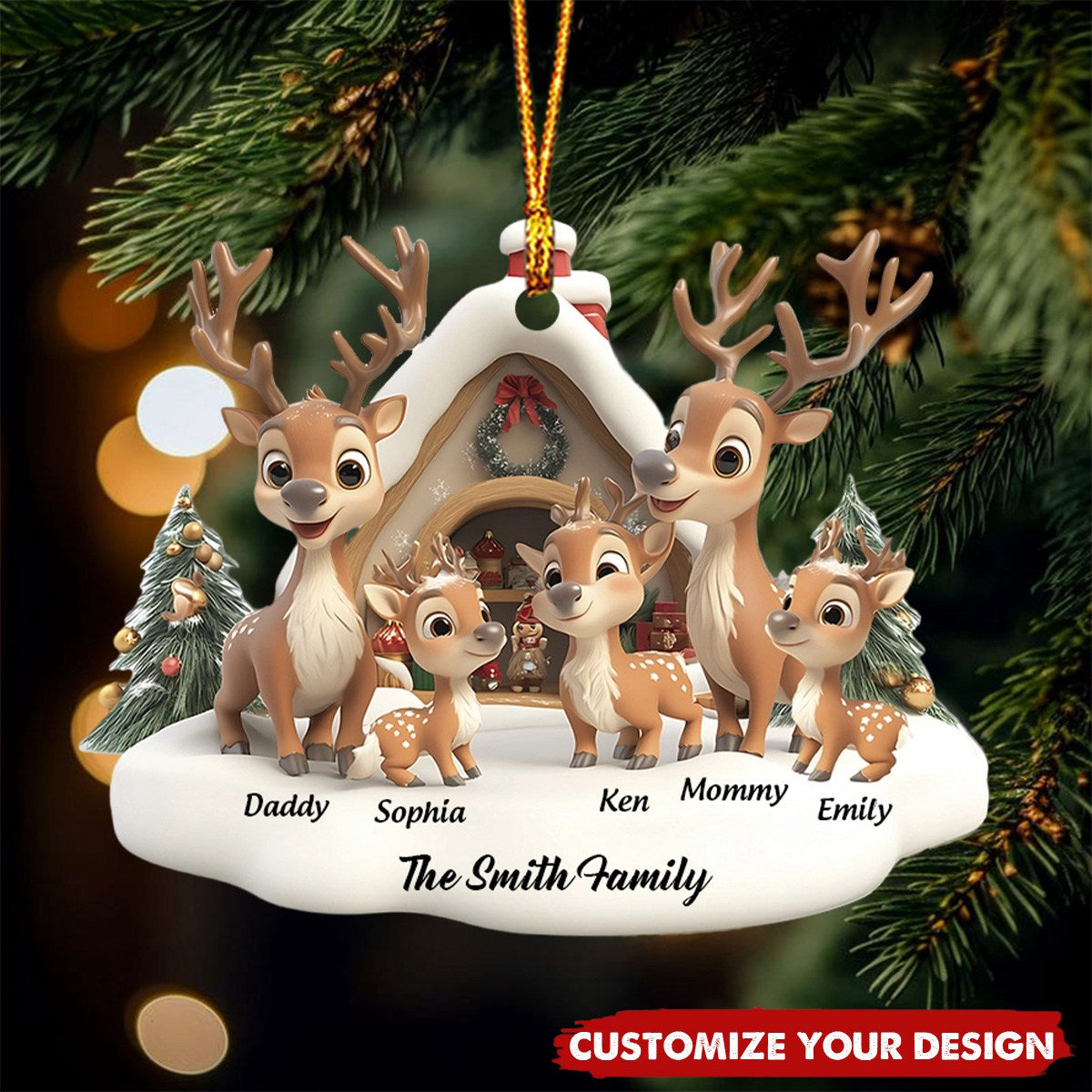 Reindeer Family - Personalized Family Ornament