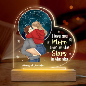 I Love You More Than All The Stars In The Sky - Couple Personalized Custom Heart Shaped 3D LED Light - Gift For Husband Wife, Anniversary