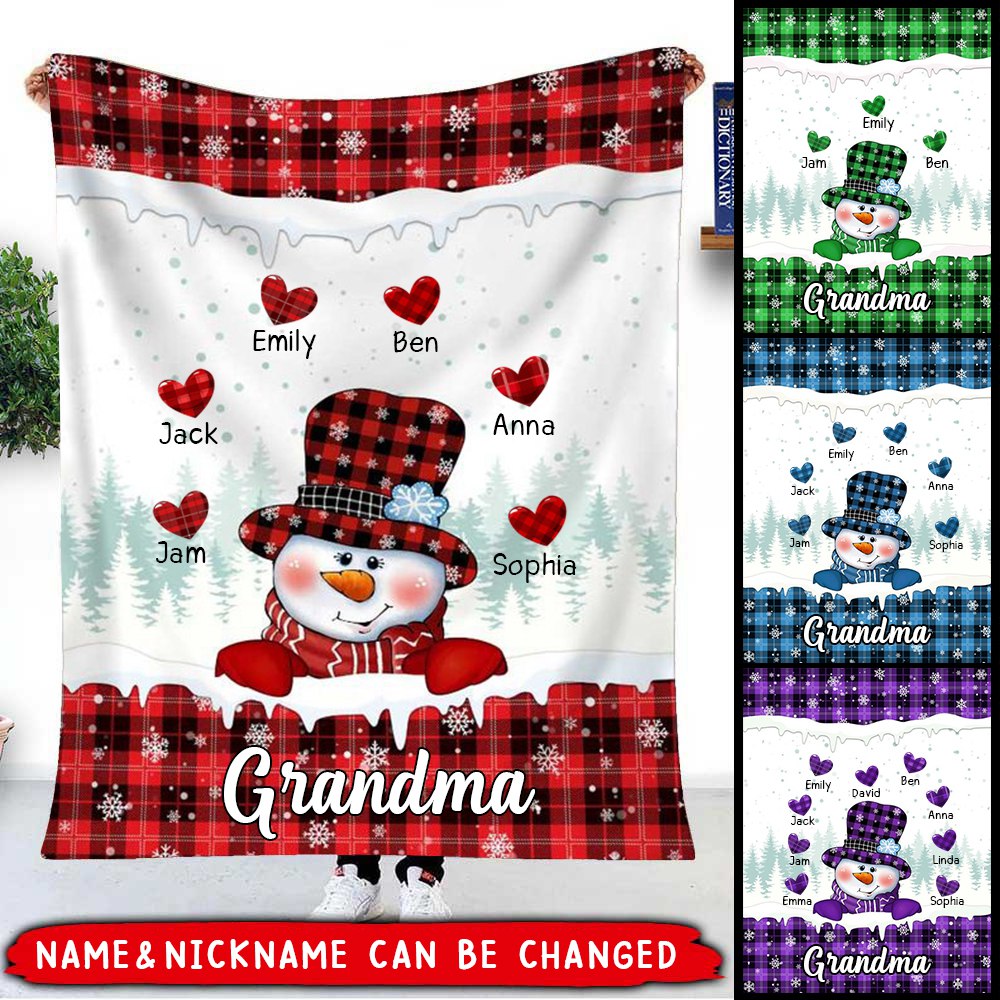 Colorful Christmas Snowman Nana Mom Sweet Heart Kids Personalized Fleece Blanket