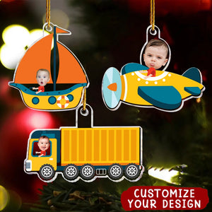 Kid Riding Container Truck - Personalized Acrylic Photo Ornament