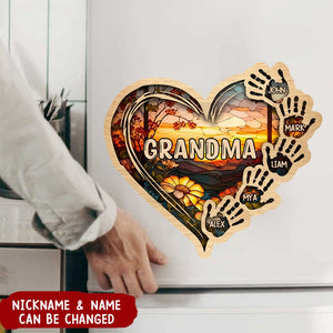 Grandma Mom Heart Hand Print Personalized Sticker