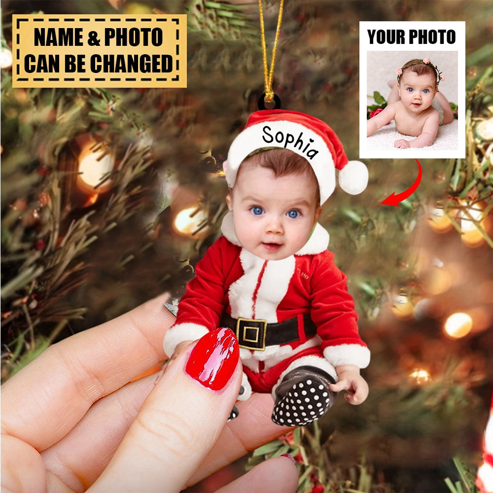 Custom Baby Cute Photo On Santa Claus Clothes Ornament