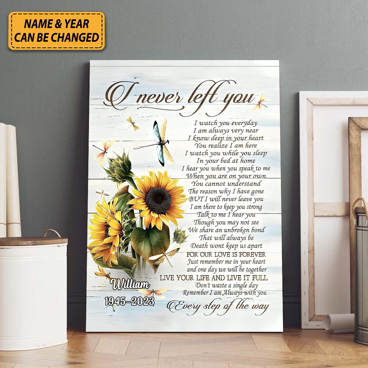 I Never Left You Dragonfly Personalized Canvas Sunflower Lovers