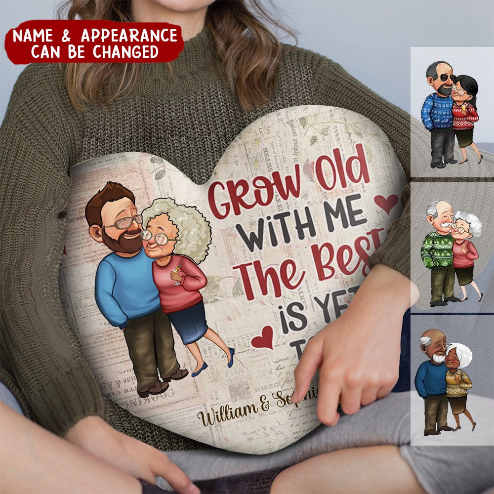 Grow Old With Me Arm In Arm - Loving, Anniversary Gift For Couples, Husband, Wife - Personalized Heart Shaped Pillow