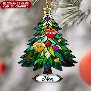Sparkling Christmas Tree Grandma Mom Family Sweet Heart Kids Personalized Ornament