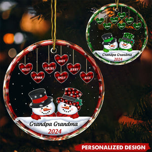 Personalized Round Christmas Snowman Ornament - Gift For Papa/Nana/Grandparents