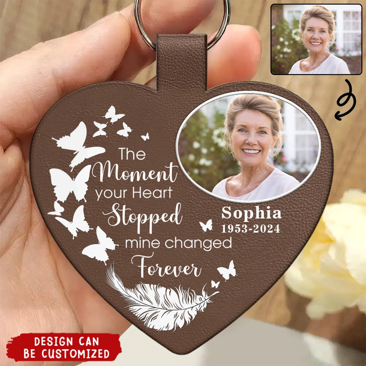 Memorial Upload Photo Gift - Personalized Custom Shaped Leather Keychain