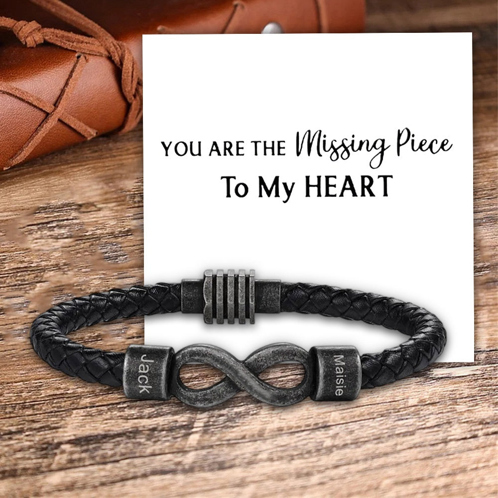 Personalized Dual Name Infinity Leather Bracelet - Gift For Couple