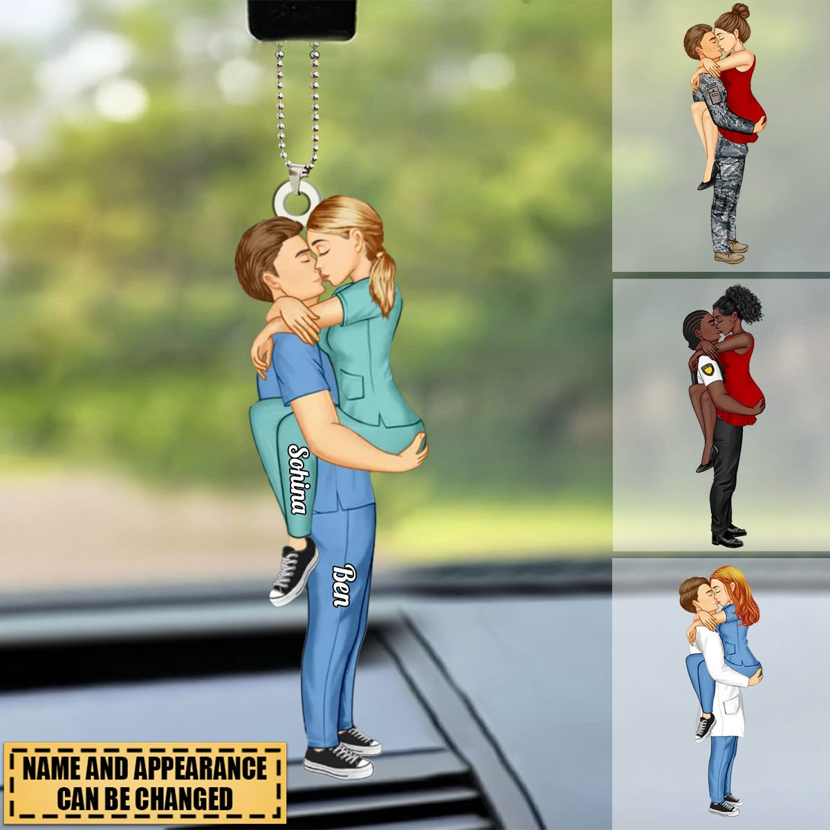 Personalized Gifts by Occupation Couple Portrait Car Ornament