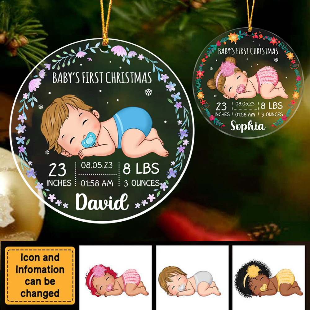 Gift For Baby First Christmas Personalized Circle Ornament