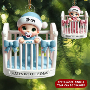 Baby Inside Crib 3D Effect Baby's First Christmas Personalized Acrylic Ornament