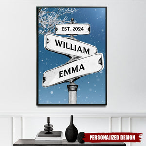 Personalized Vintage Road Sign Couple Anniversary Poster