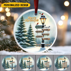 Personalized Family Christmas Snow Street Lamp Name Custom Ceramic Ornament