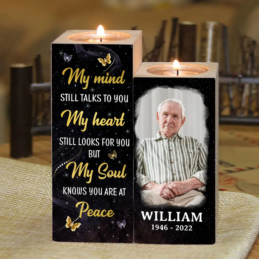 My Mind Still Talks To You Photo Memorial Sympathy Remembrance Keepsake Personalized Candle Holder