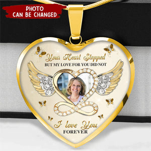 Sparkling Memorial Upload Photo Heart Wings Infinity, I Love You Forever Personalized Necklace