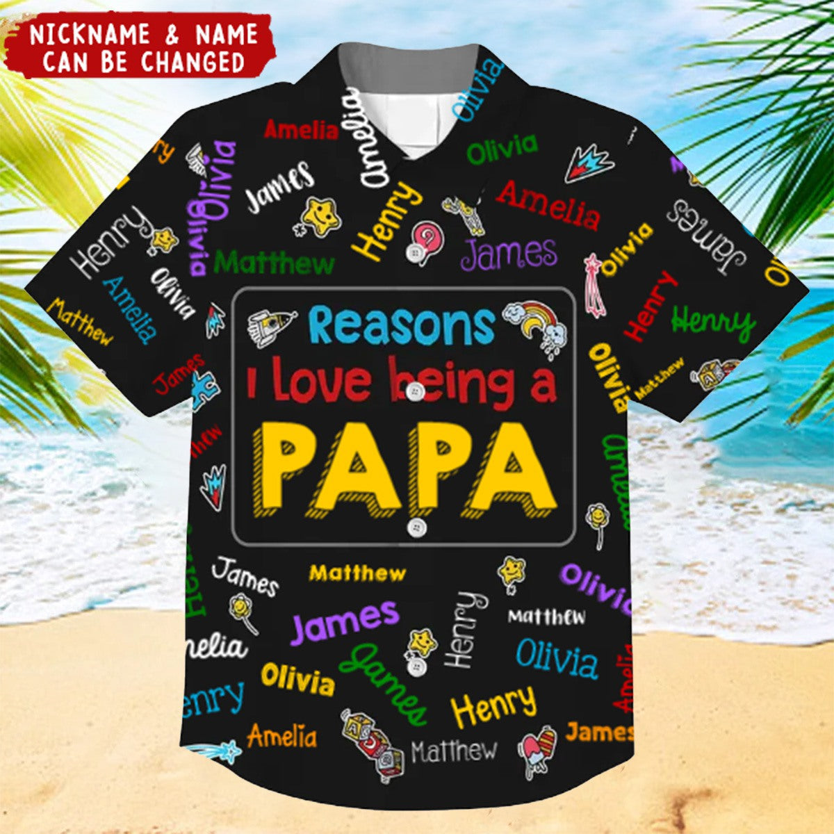 Gift for Grandpa Kids Name Word Art Hawaiian Shirt