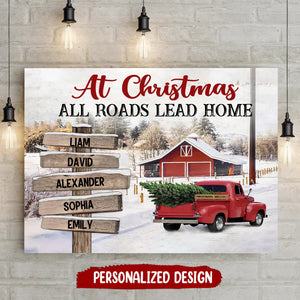 At Christmas All Roads Lead Home - Personalized Family Poster