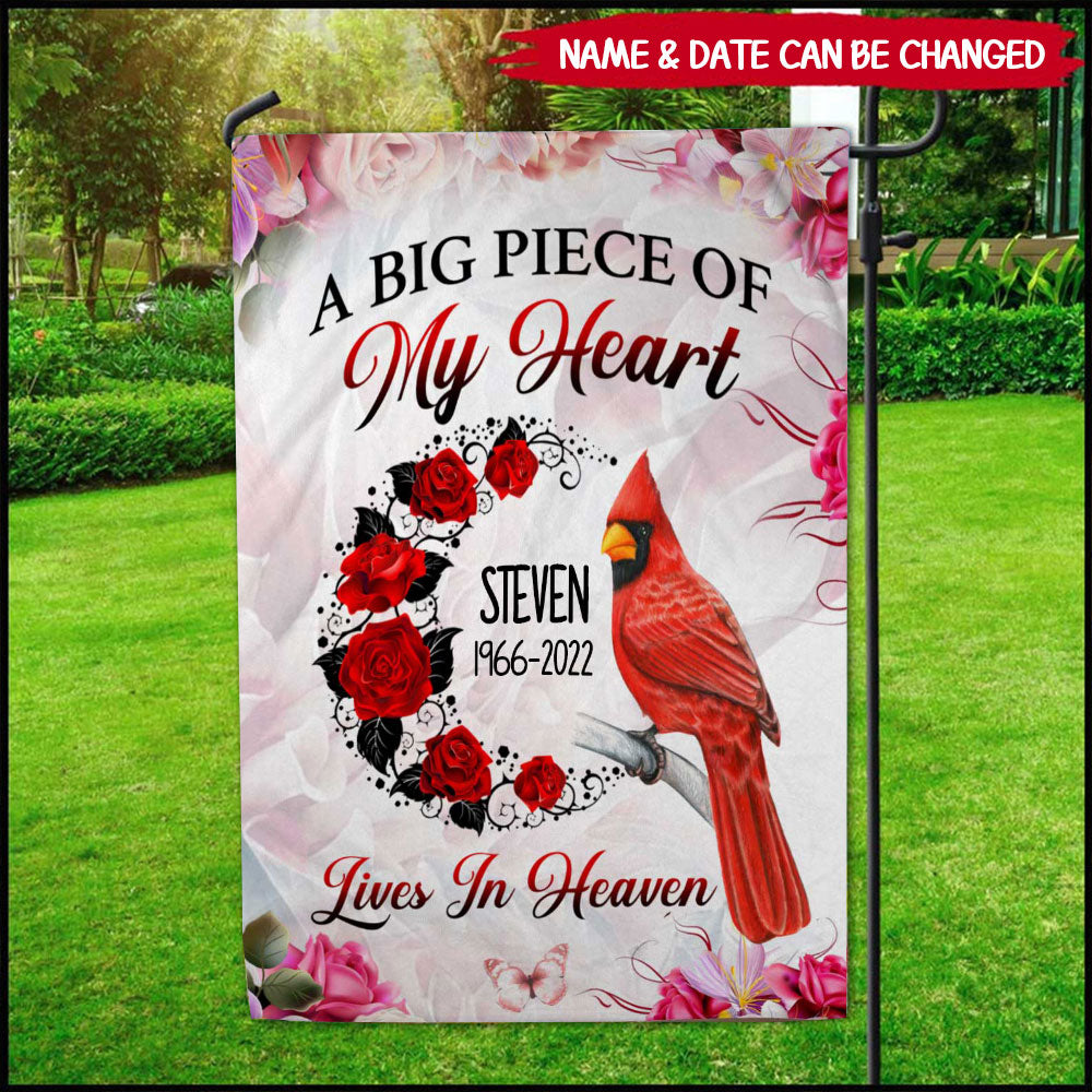 Memorial Cardinal, A Big Piece Of My Heart Lives In Heaven Personalized Garden Flag