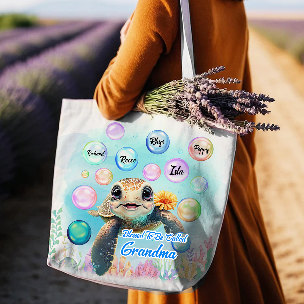 Gift for Cute Grandma Mom Turtle Personalized Tote Bag