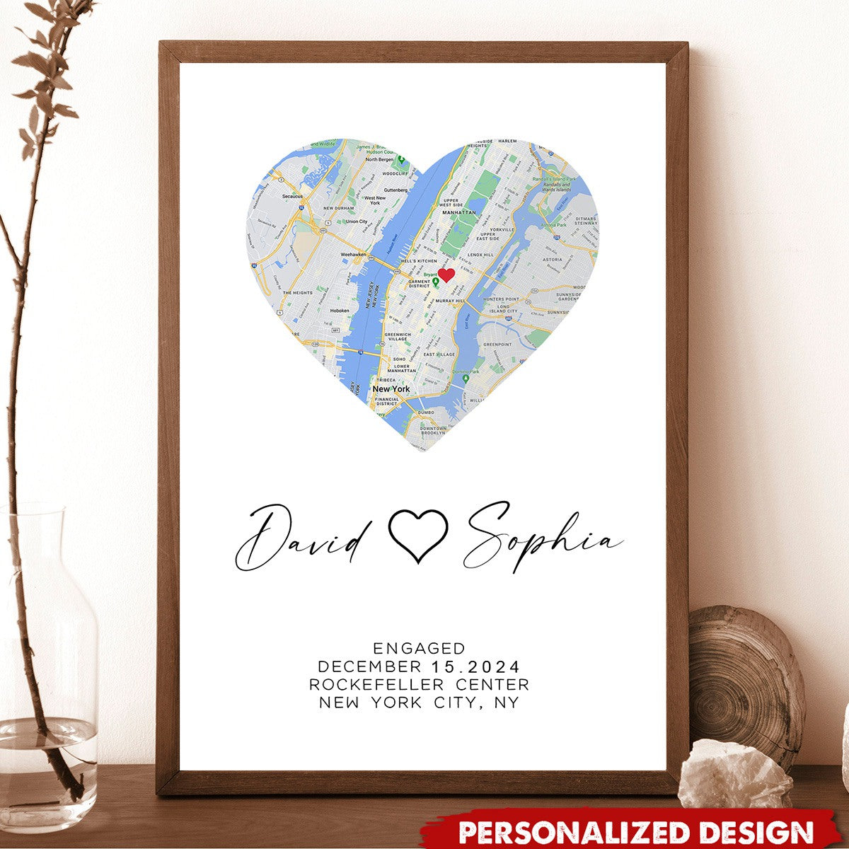 Personalised Custom Map Poster - Engagement Gift for Couple