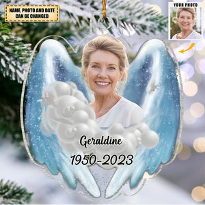 Upload Photo Memorial Wings Family Loss Personalized Acrylic Ornament