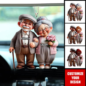 Old Cartoon Couple Holding Hand Personalized Acrylic Car Ornament