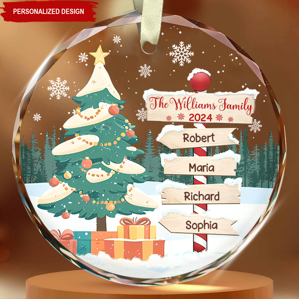 Christmas North Pole Family Name - Personalized Circle Glass Ornament