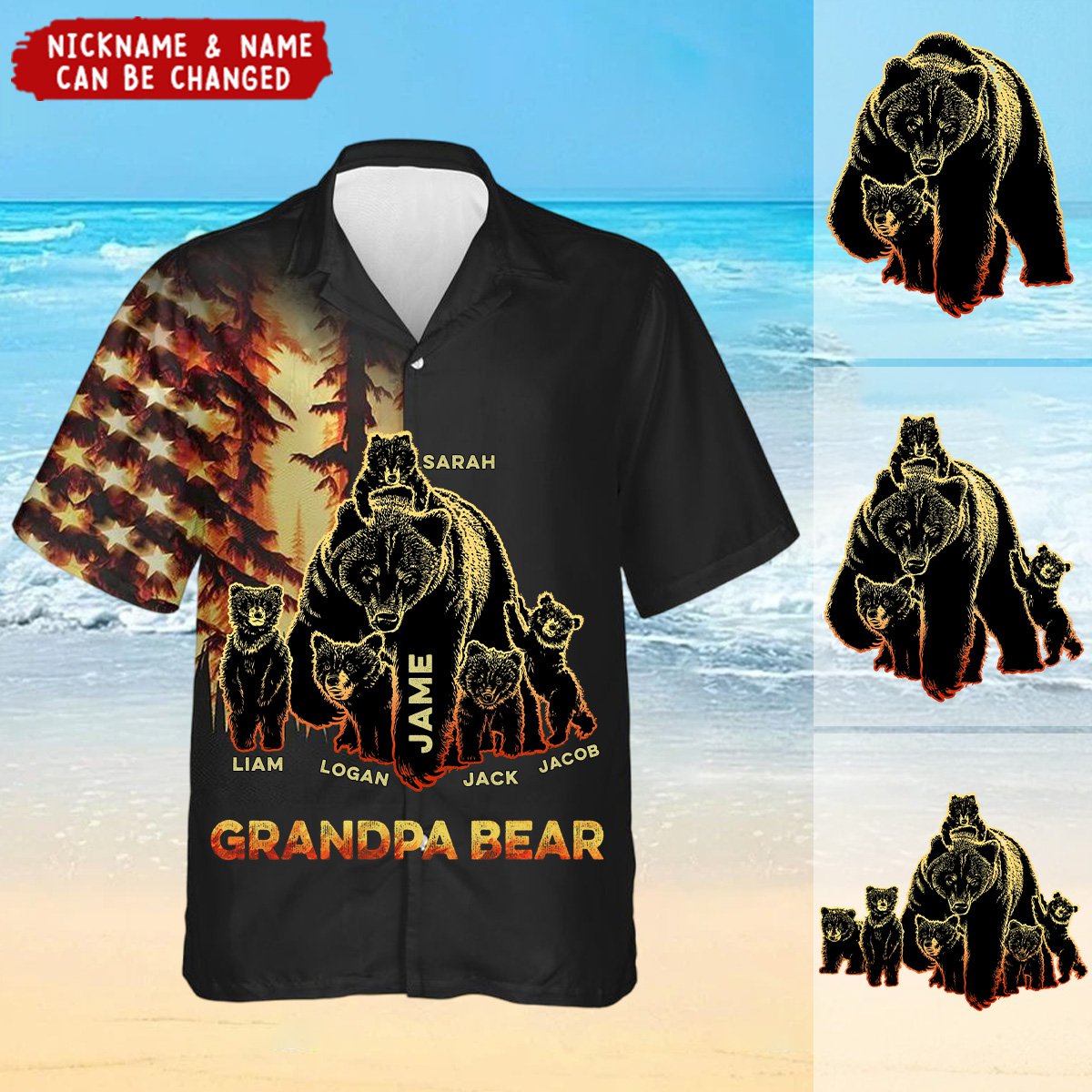 Papa Bear Custom Grandkids Names - Personalized Hawaiian Shirt