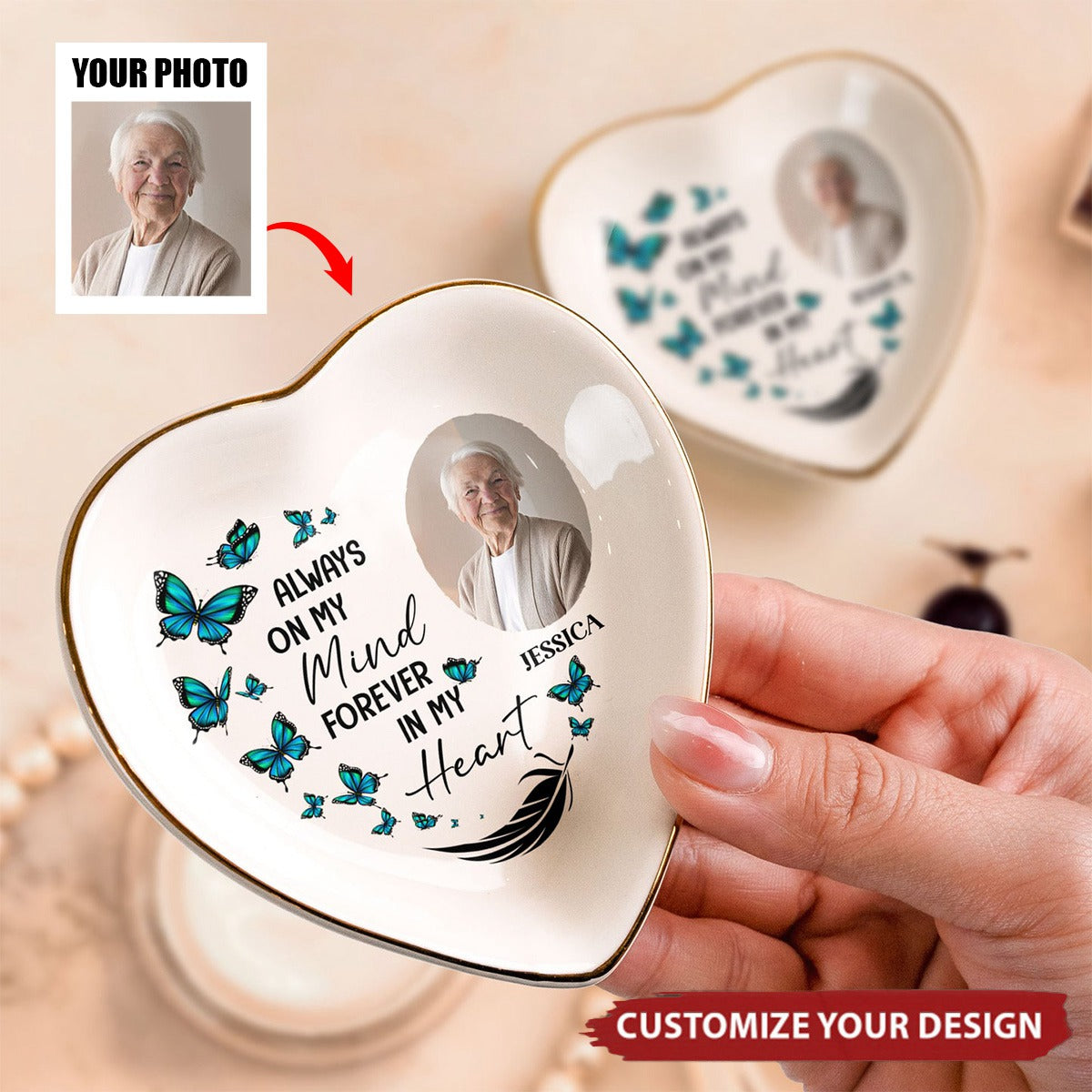 Memorial Gift Always On My Mind - Personalized Photo Ring Dish