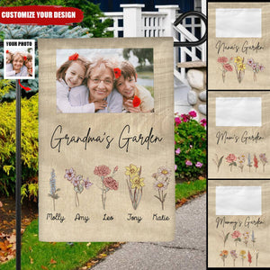 Grandmas Garden Birth Month Flowers Personalized Garden House Flag