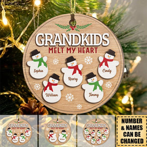 Grandkids Melt My Heart - Family Personalized Custom Ornament - Wood Custom Shaped - Christmas Gift For Grandma