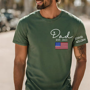 Custom Papa Est Flag Personalized T-Shirt - Gift For Dad Grandpa